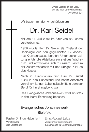 Anzeige  Karl Seidel  Lippische Landes-Zeitung