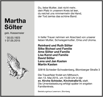 Anzeige  Martha Sölter  Lippische Landes-Zeitung