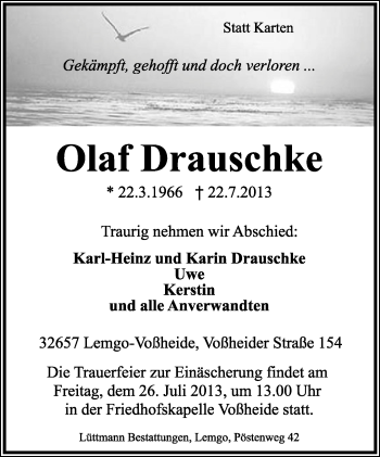 Anzeige  Olaf Drauschke  Lippische Landes-Zeitung