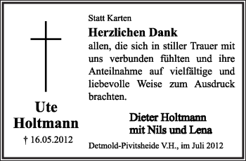 Anzeige  Ute Holtmann  Lippische Landes-Zeitung