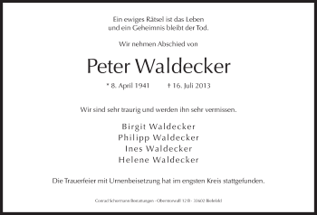 Anzeige  Peter Waldecker  Lippische Landes-Zeitung