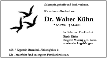 Anzeige  Walter Kühn  Lippische Landes-Zeitung