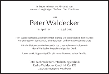 Anzeige  Peter Waldecker  Lippische Landes-Zeitung