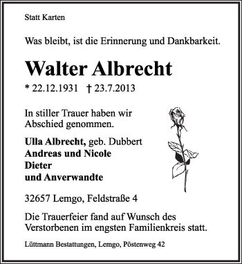 Anzeige  Walter Albrecht  Lippische Landes-Zeitung