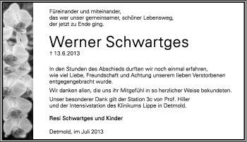 Anzeige  Werner Schwartges  Lippische Landes-Zeitung