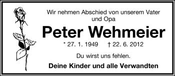 Anzeige  Peter Wehmeier  Lippische Landes-Zeitung