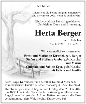 Anzeige  Herta Berger  Lippische Landes-Zeitung