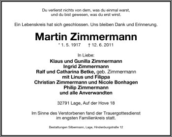 Anzeige  Martin Zimmermann  Lippische Landes-Zeitung