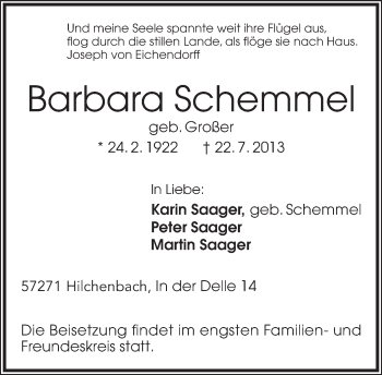 Anzeige  Barbara Schemmel  Lippische Landes-Zeitung