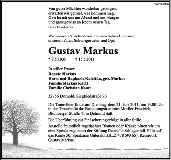 Anzeige  Gustav Markus  Lippische Landes-Zeitung