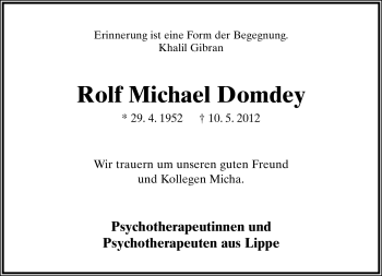 Anzeige  Rolf Michael Domdey  Lippische Landes-Zeitung