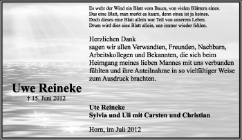 Anzeige  Uwe Reineke  Lippische Landes-Zeitung