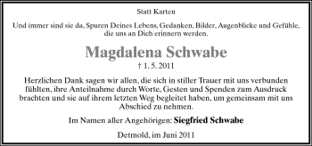Anzeige  Magdalena Schwabe  Lippische Landes-Zeitung