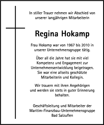 Anzeige  Regina Hokamp  Lippische Landes-Zeitung