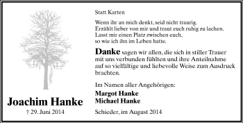 Anzeige  Joachim Hanke  Lippische Landes-Zeitung