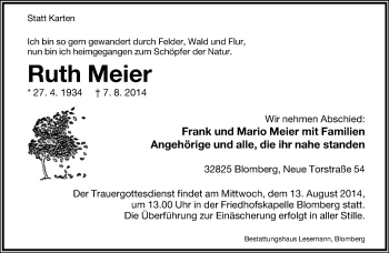 Anzeige  Ruth  Meier  Lippische Landes-Zeitung