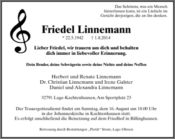 Anzeige  Friedel Linnemann  Lippische Landes-Zeitung