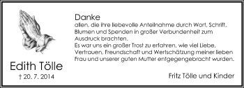 Anzeige  Edith Tölle  Lippische Landes-Zeitung