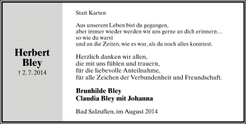 Anzeige  Herbert Bley  Lippische Landes-Zeitung