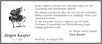 Anzeige  Jürgen Kasper  Lippische Landes-Zeitung