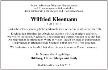 Anzeige  Wilfried Kleemann  Lippische Landes-Zeitung