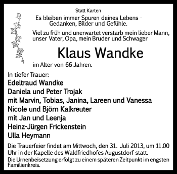 Anzeige  Klaus Wandke  Lippische Landes-Zeitung