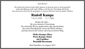 Anzeige  Rudolf Kampe  Lippische Landes-Zeitung