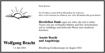 Anzeige  Wolfgang  Bracht  Lippische Landes-Zeitung