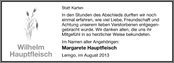 Anzeige  Wilhelm Hauptfleisch  Lippische Landes-Zeitung