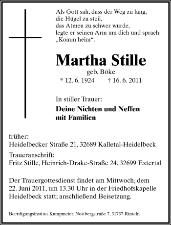 Anzeige  Martha Stille  Lippische Landes-Zeitung
