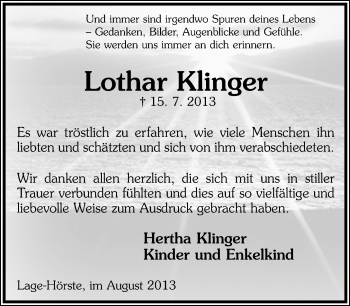 Anzeige  Lothar Klinger  Lippische Landes-Zeitung