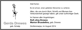 Anzeige  Gerda Drewes  Lippische Landes-Zeitung