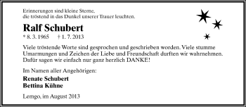 Anzeige  Ralf Schubert  Lippische Landes-Zeitung