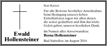 Anzeige  Ewald Hollensteiner  Lippische Landes-Zeitung