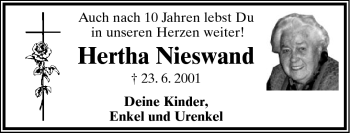 Anzeige  Hertha Nieswand  Lippische Landes-Zeitung