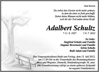 Anzeige  Adalbert Schultz  Lippische Landes-Zeitung
