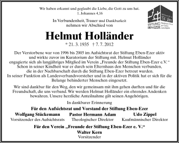 Anzeige  Helmut Holländer  Lippische Landes-Zeitung