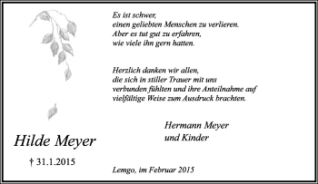 Anzeige  Hilde Meyer  Lippische Landes-Zeitung