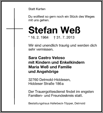 Anzeige  Stefan Weß  Lippische Landes-Zeitung
