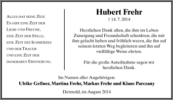Anzeige  Hubert Frehr  Lippische Landes-Zeitung