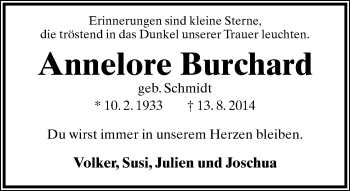 Anzeige  Annelore Burchard  Lippische Landes-Zeitung