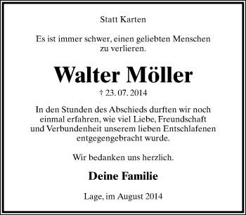 Anzeige  Walter Möller  Lippische Landes-Zeitung