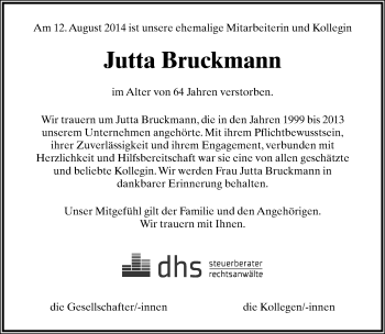 Anzeige  Jutta Bruckmann  Lippische Landes-Zeitung