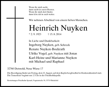 Anzeige  Heinrich Nuyken  Lippische Landes-Zeitung