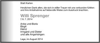 Anzeige  Willi Sprenger  Lippische Landes-Zeitung