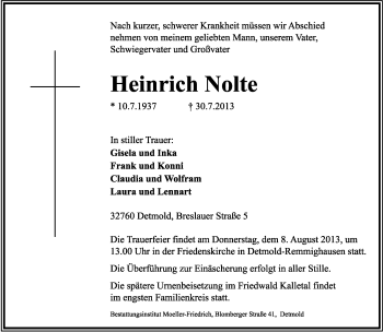 Anzeige  Heinrich Nolte  Lippische Landes-Zeitung