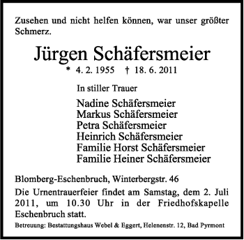Anzeige  Jürgen Schäfersmeier  Lippische Landes-Zeitung