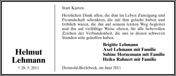 Anzeige  Helmzt Lehmann  Lippische Landes-Zeitung