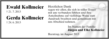 Anzeige  Ewald Kollmeier  Lippische Landes-Zeitung