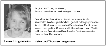 Anzeige  Lena Langemeier  Lippische Landes-Zeitung